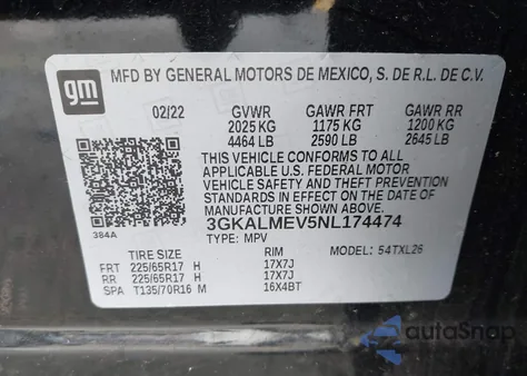 2022 GMC Terrain Fwd Sle from USA, damaged, VIN 3GKALMEV5NL174474